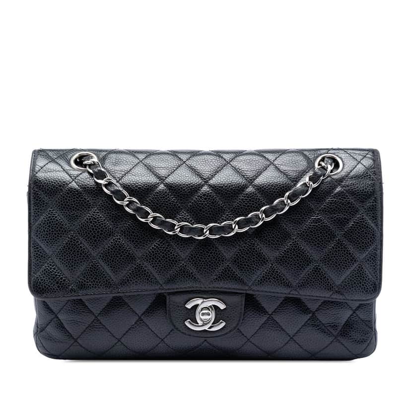 Chanel Medium Classic Caviar Double Flap Black Leather Very good condition - Front View