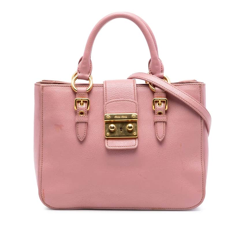 Miu Miu Goatskin Madras Satchel Pink Leather Very good condition - Front View