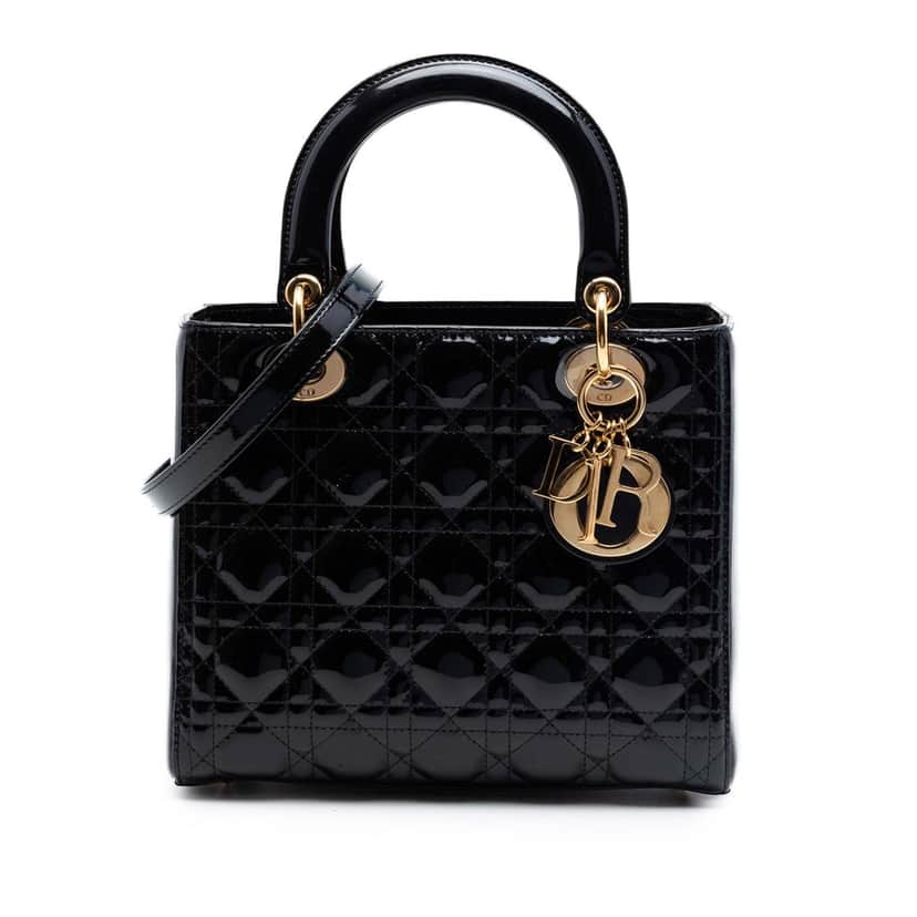 Dior Medium Patent Cannage Lady Dior Black Leather Very good condition - Front View
