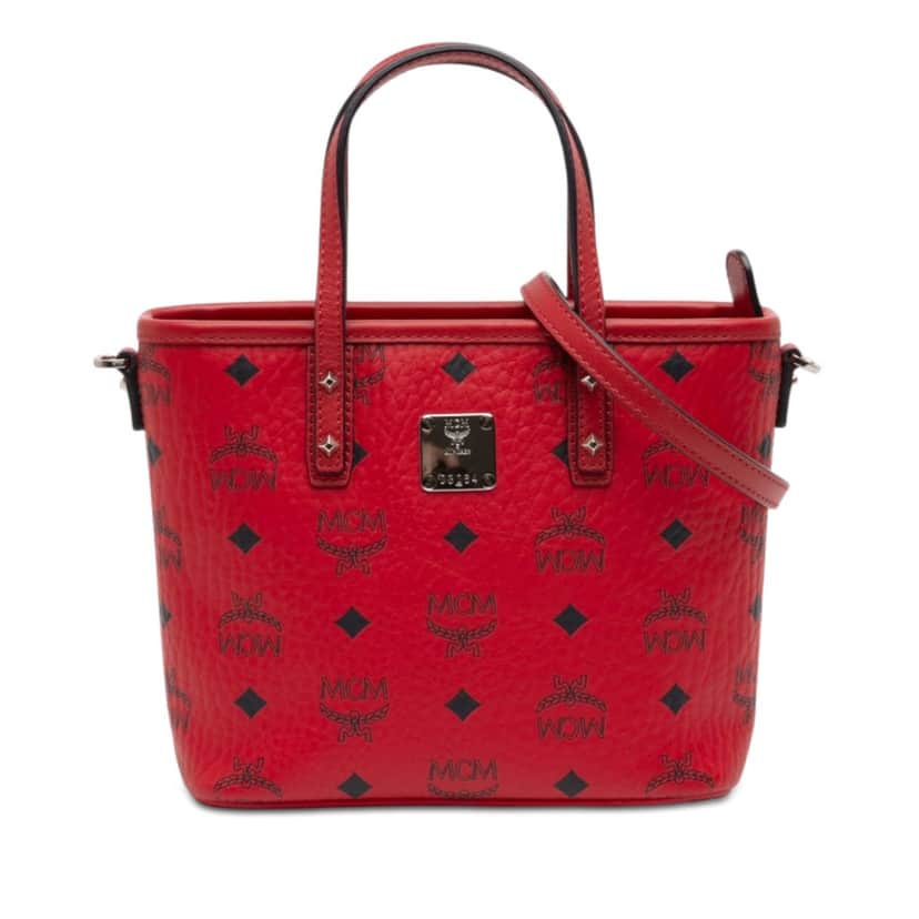 MCM Mini Visetos Coated Canvas Aren Top Zip Shopper Tote Red Very good condition - Front View
