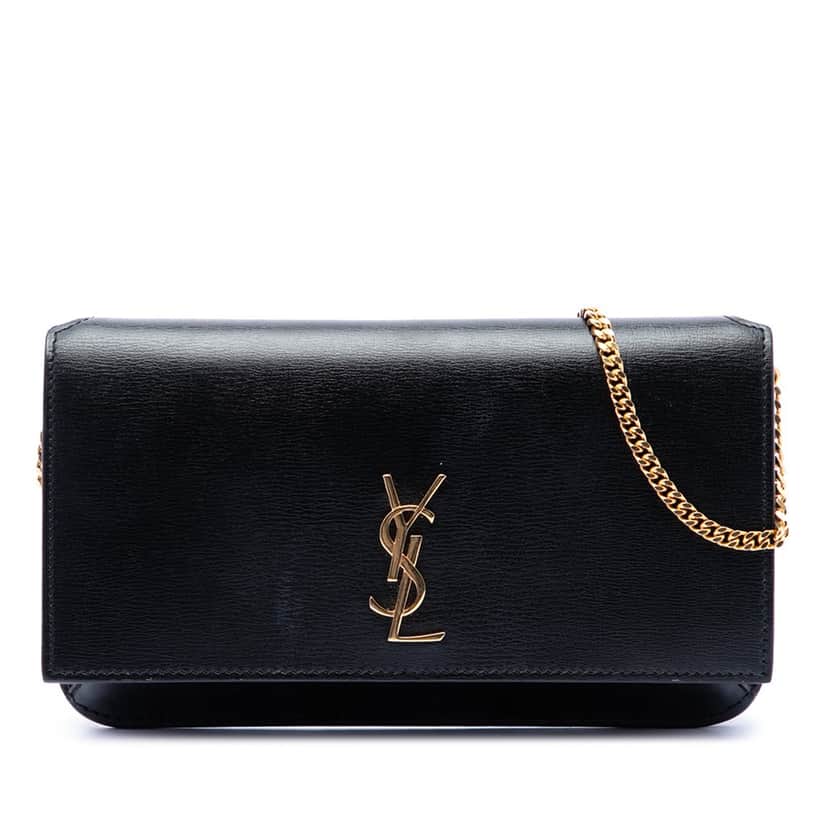 Saint Laurent Smooth Calfskin Cassandre Phone Holder Black Leather Very good condition - Front View