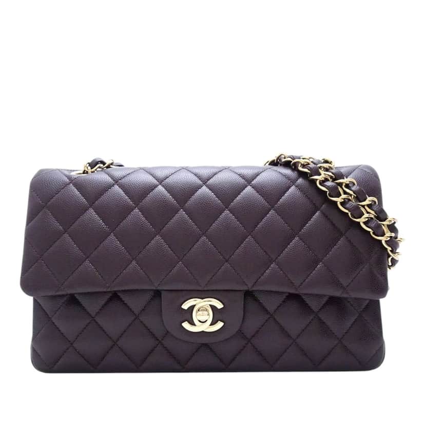 Chanel Medium Classic Caviar Double Flap Purple Leather Very good condition - Front View