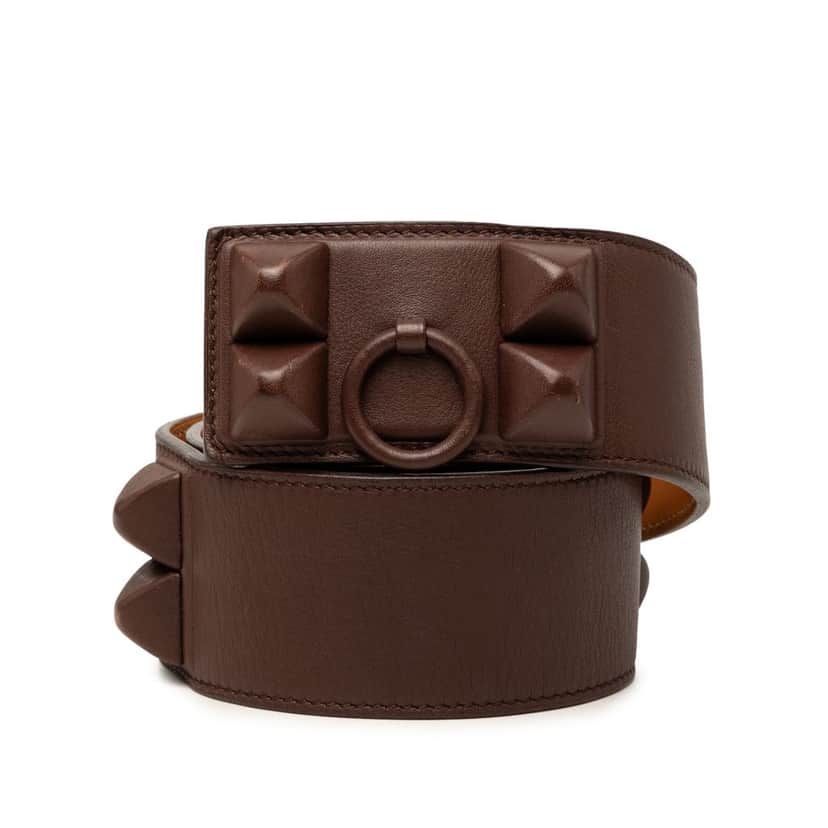Hermès Chevre Mysore Collier de Chien Shadow Belt S Brown Leather Very good condition - Front View