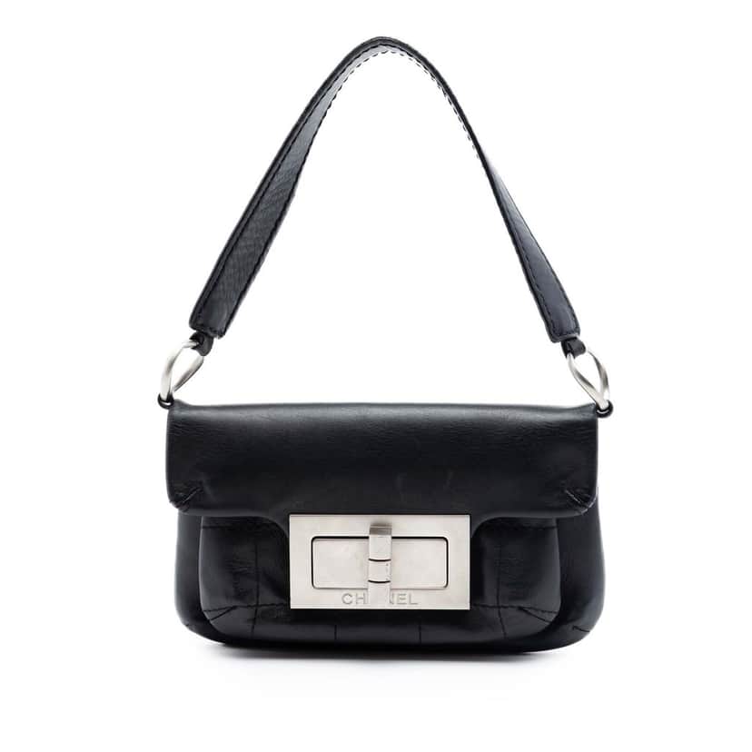 Chanel Calfskin Square Stitched Mademoiselle Shoulder Bag Black Leather Very good condition - Front View