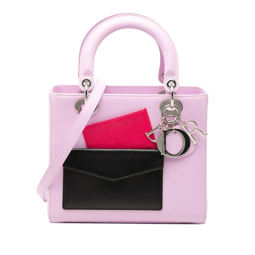 Dior Medium Calfskin Pockets Lady Dior Pink Leather Very good condition - Front View