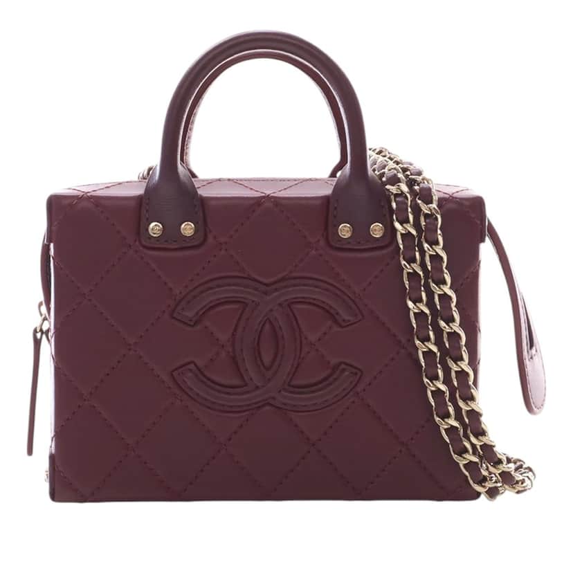 Chanel Small CC Quilted Calfskin Top Handle Convertible Vanity Case Red Leather Very good condition - Front View