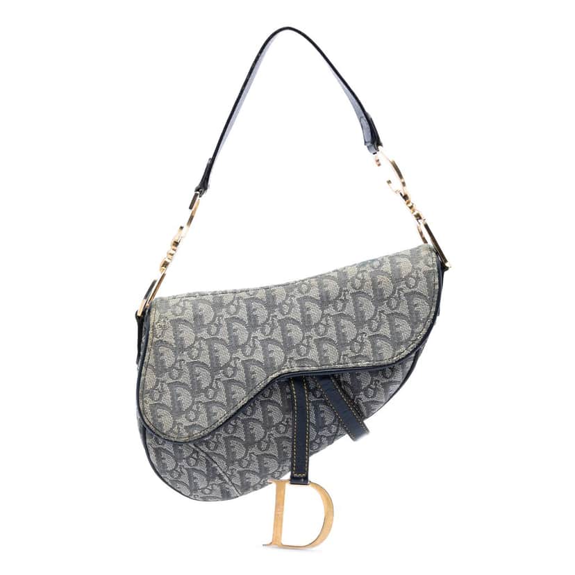 Dior Diorissimo Canvas Saddle Bag Blue Very good condition - Front View