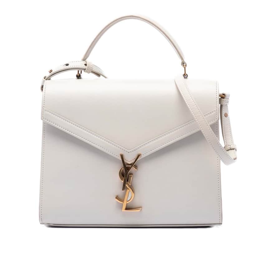 Saint Laurent Medium Smooth Calfskin Classic Monogram Cassandra Top Handle Bag White Leather Very good condition - Front View