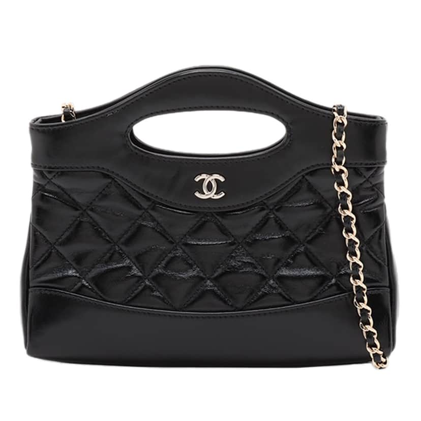 Chanel Nano Quilted Glazed Calfskin 31 Shopping Bag Black Leather Very good condition - Front View