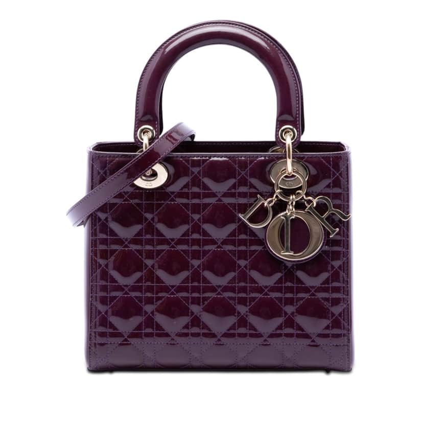 Dior Medium Patent Cannage Lady Dior Purple Leather Very good condition - Front View