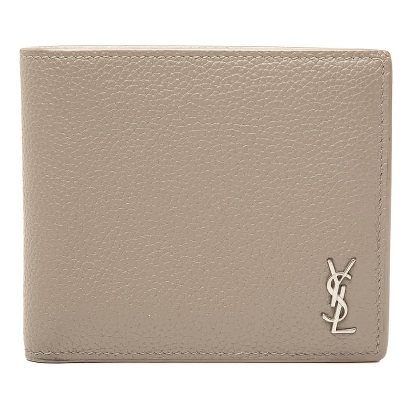 Saint Laurent Grained Leather Tiny Cassandre Bifold Wallet Beige Leather Very good condition - Front View