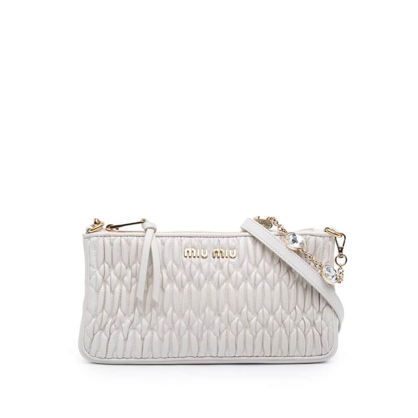 Miu Miu Matelasse Nappa Crystal Chain Satchel White Leather Very good condition - Front View