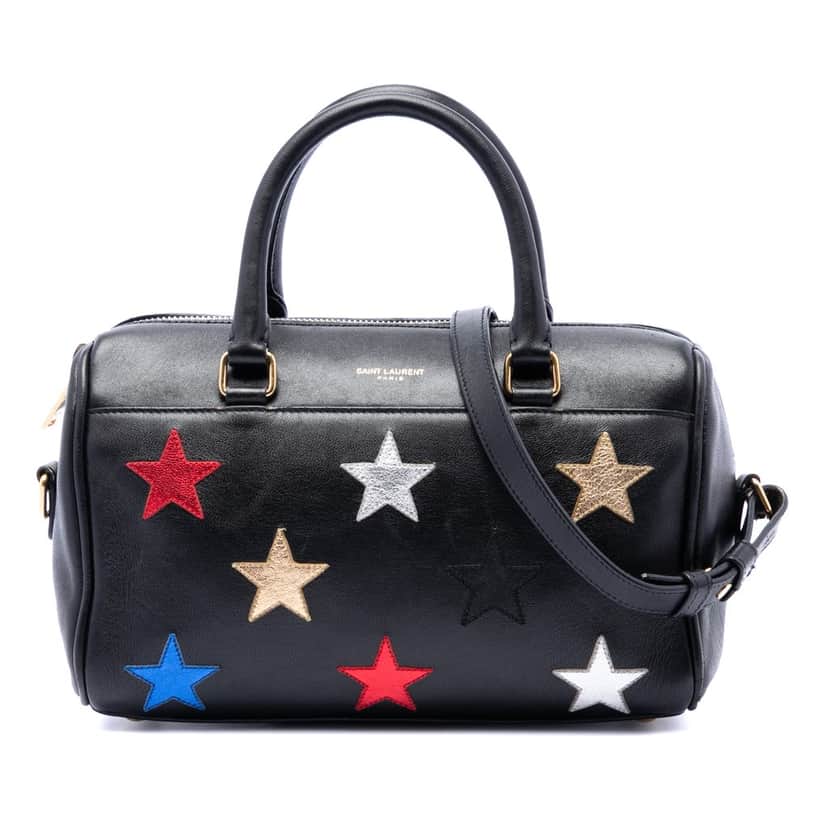 Saint Laurent Baby Leather Star Patchwork Classic Duffle Satchel Black Leather Very good condition - Front View