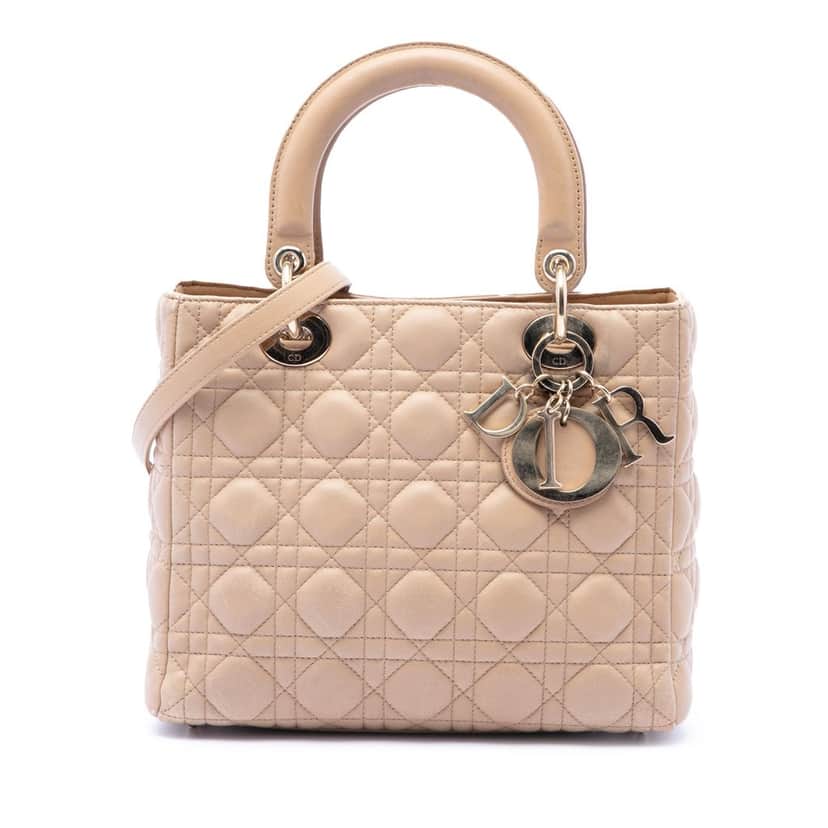 Dior Medium Lambskin Cannage Lady Dior Beige Leather Very good condition - Front View