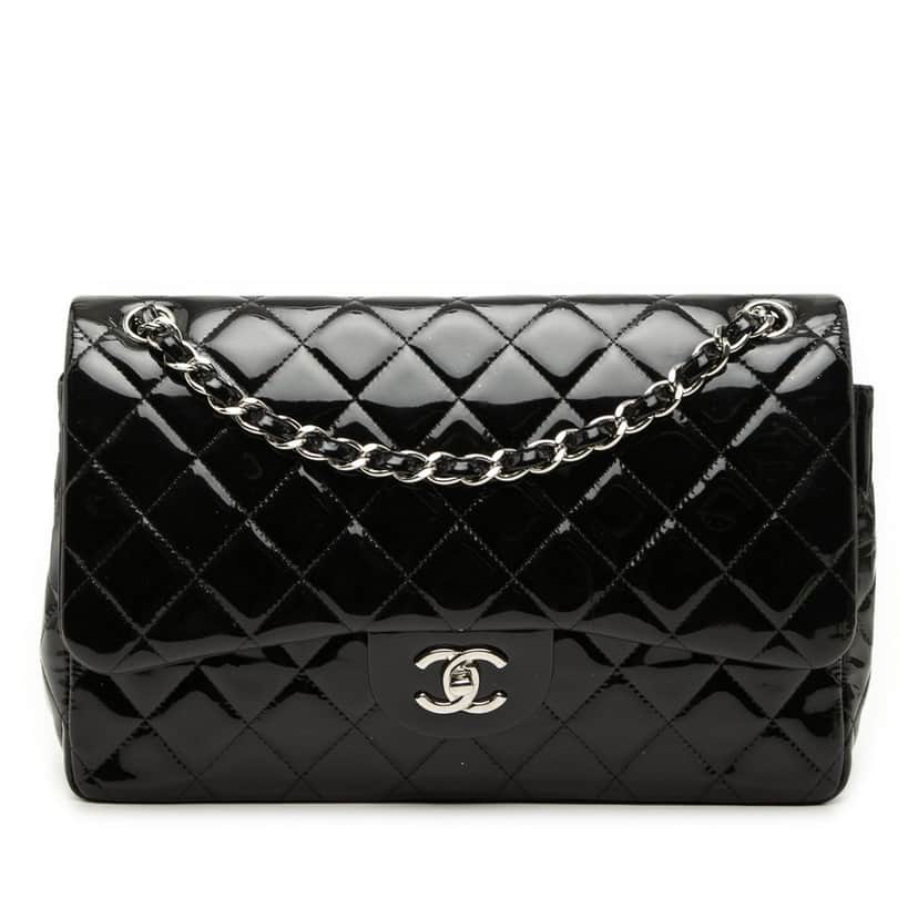 Chanel Jumbo Classic Patent Double Flap Black Leather Very good condition - Front View