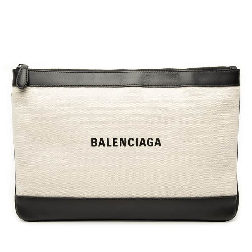 Balenciaga Canvas Navy Clip M Clutch Brown Very good condition - Front View