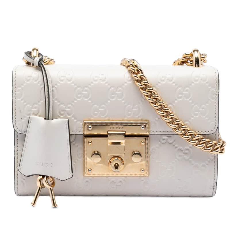 Gucci Small Guccissima Padlock Crossbody White Leather Very good condition - Front View