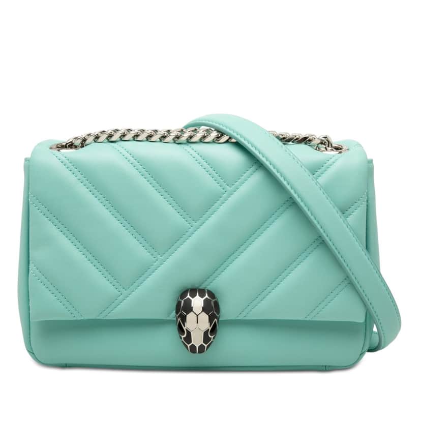 Bvlgari Small Leather Serpenti Cabochon Crossbody Blue Leather Very good condition - Front View