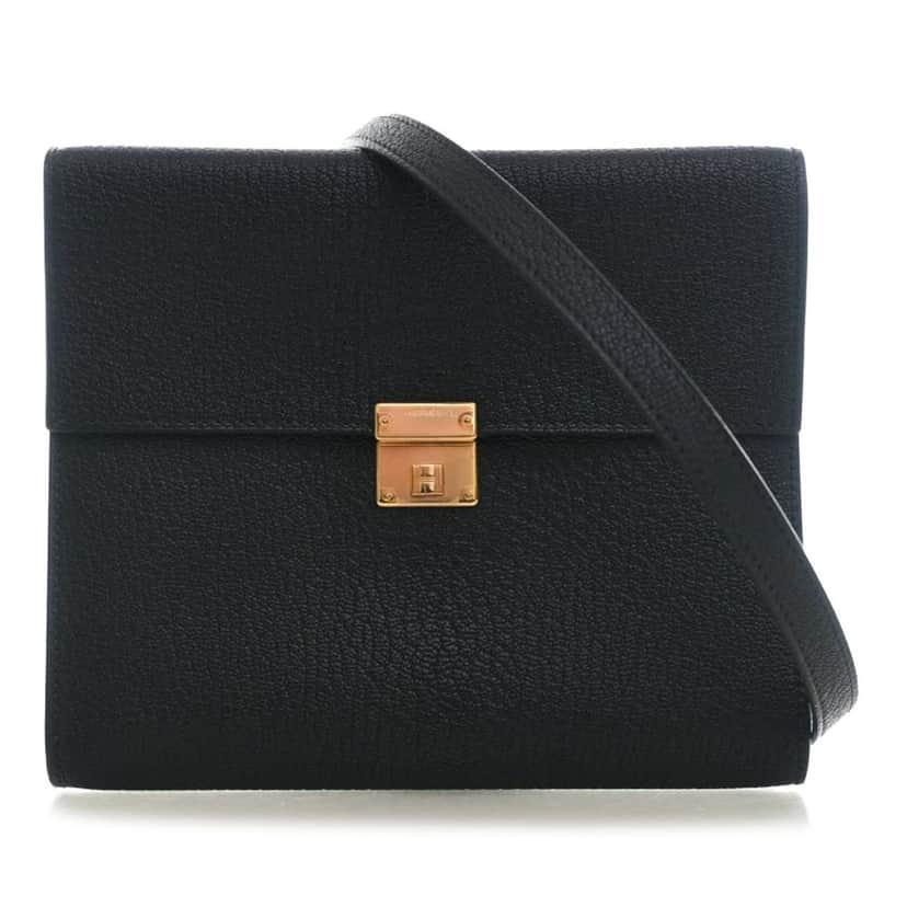 Hermès Chevre Mysore Clic 16 Wallet On Strap Black Leather Very good condition - Front View