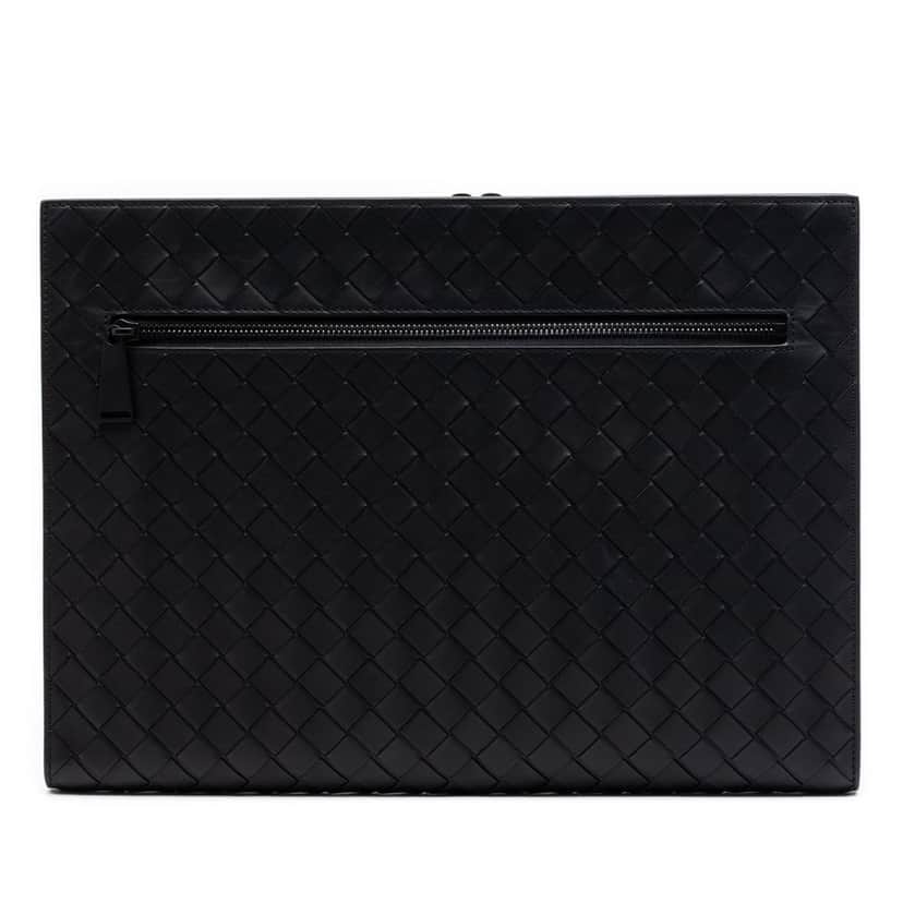 Bottega Veneta Calfskin Intrecciato Document Case Black Leather Very good condition - Front View