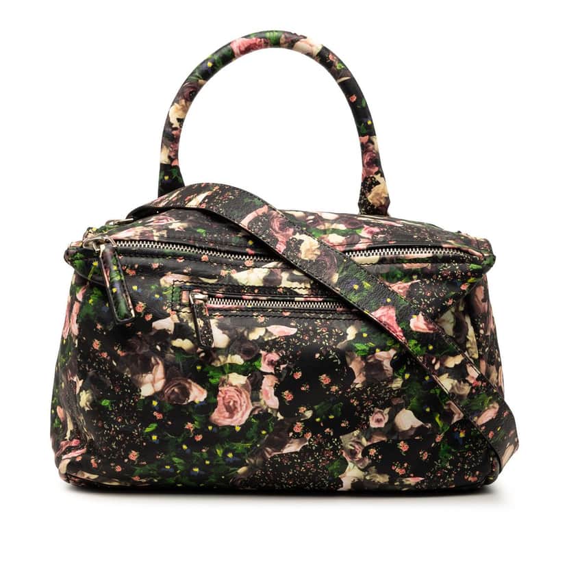 Givenchy Medium Floral Printed Calfskin Pandora Satchel Black Leather Very good condition - Front View