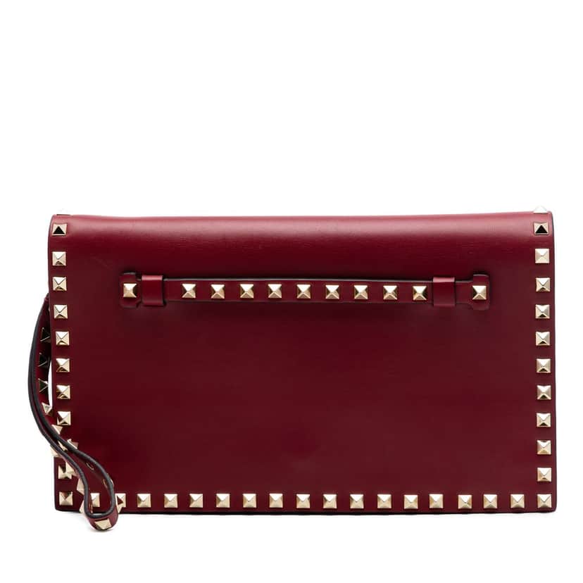 Valentino Nappa Rockstud Wristlet Clutch Red Leather Very good condition - Front View