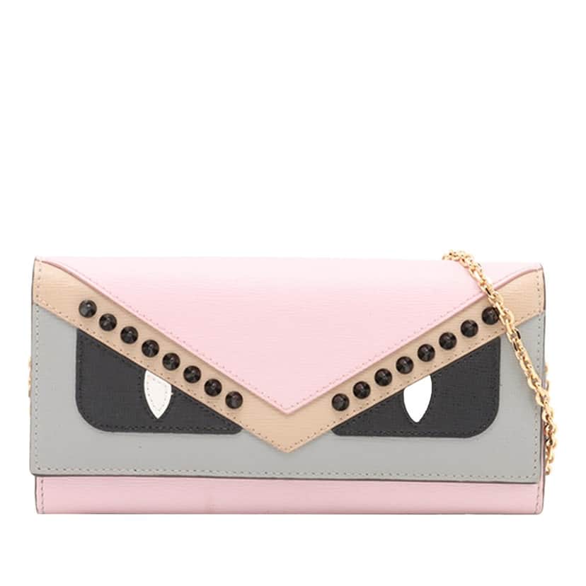 Fendi Studded Leather Monster Eyes Tube Wallet On Chain Pink Leather Very good condition - Front View