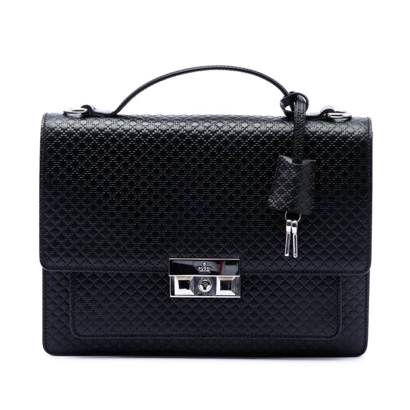 Gucci Diamante Calfskin Business Bag Black Leather Very good condition - Front View