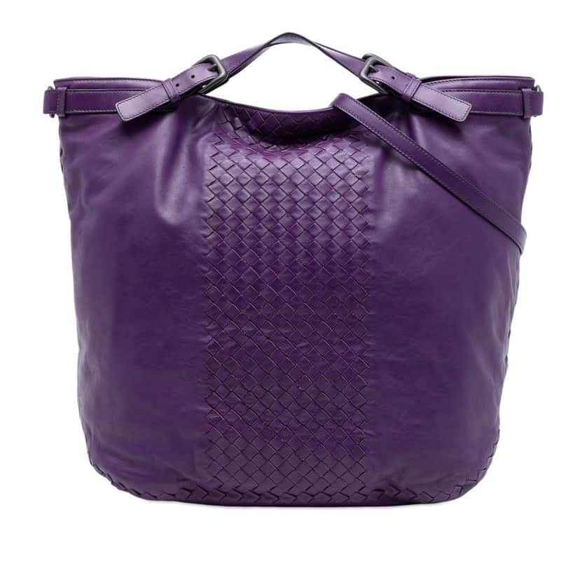 Bottega Veneta Intrecciato Trimmed Nappa Satchel Purple Leather Very good condition - Front View