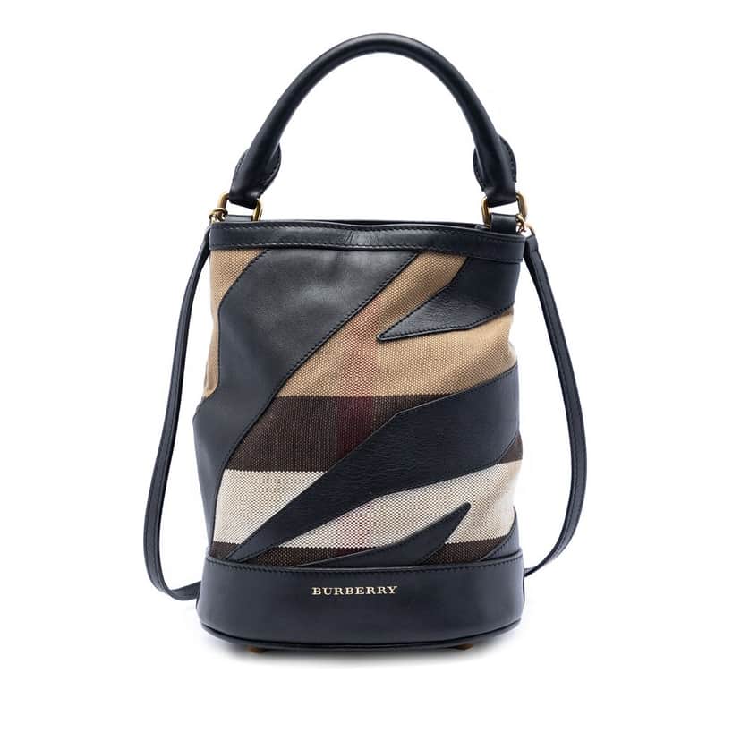Burberry Mega Check Canvas and Leather Bucket Bag Brown Very good condition - Front View