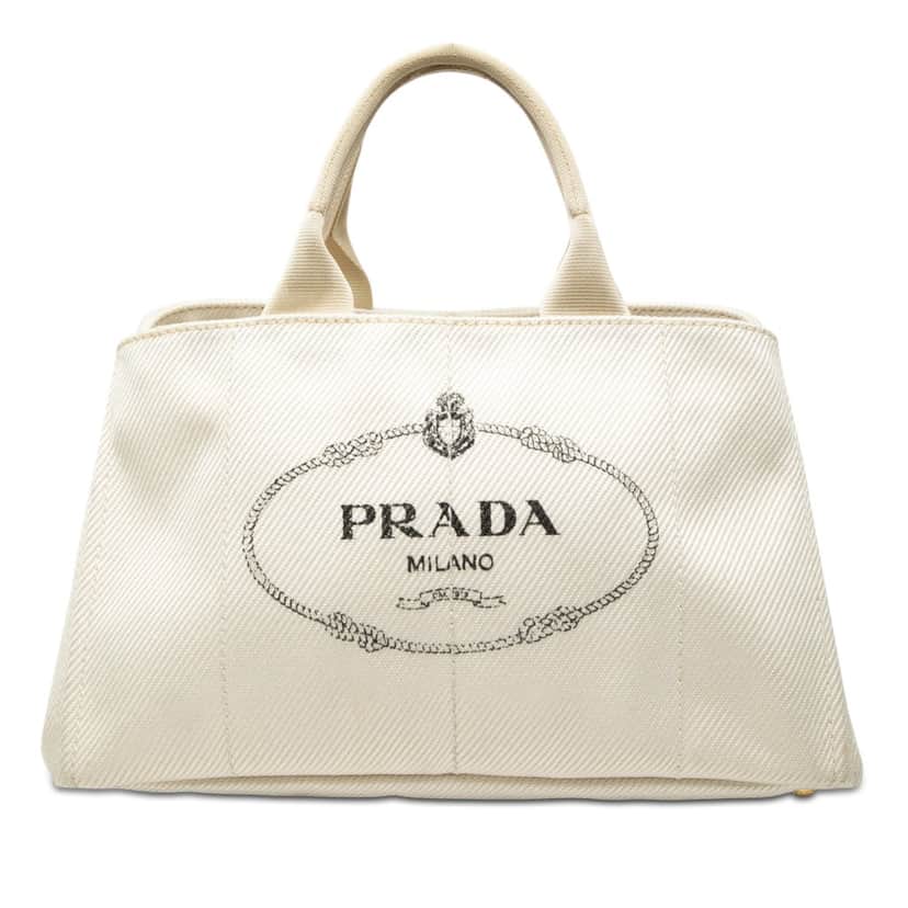 Prada Large Denim Canapa Logo Satchel White Very good condition - Front View