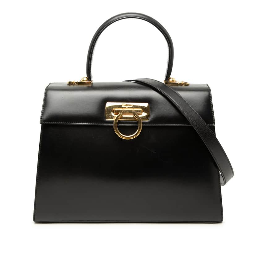 Salvatore Ferragamo Leather Gancini Iconic Top Handle Bag Black Leather Very good condition - Front View
