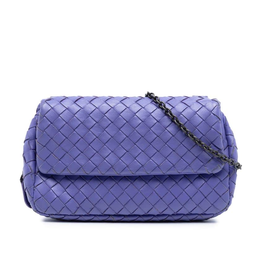 Bottega Veneta Mini Nappa Intrecciato Expandable Chain Flap Crossbody Purple Leather Very good condition - Front View