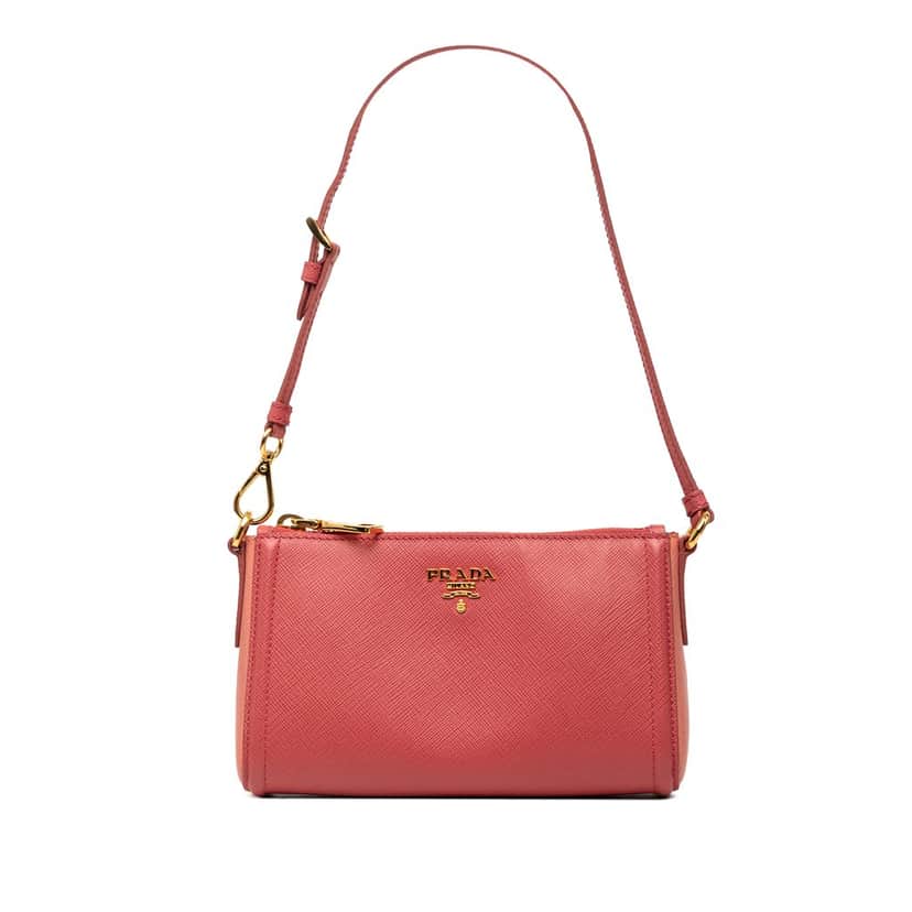Prada Bicolor Saffiano Shoulder Bag Pink Leather Very good condition - Front View