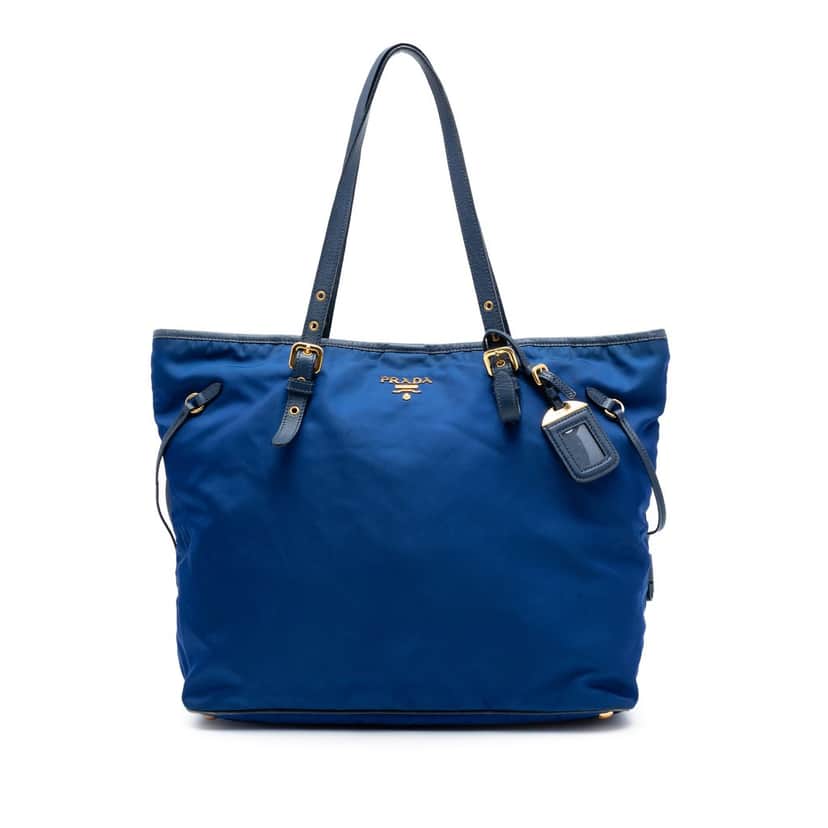 Prada Saffiano Trimmed Tessuto Tote Blue Very good condition - Front View