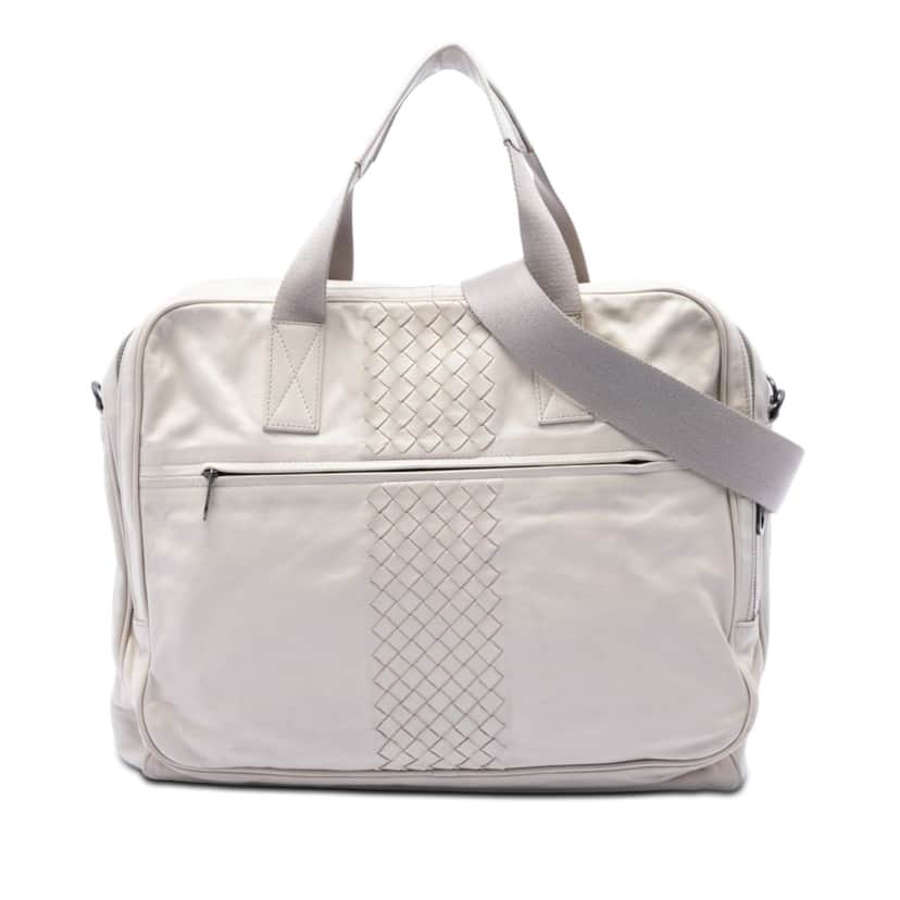 Bottega Veneta Intrecciato Trimmed Nappa Business Bag White Leather Very good condition - Front View