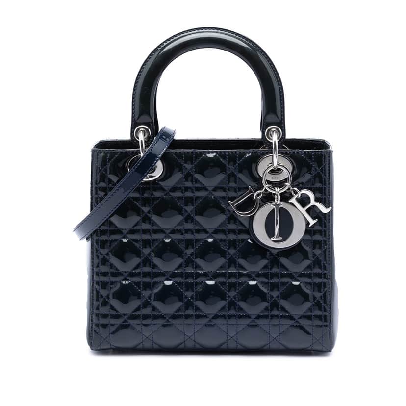 Dior Medium Patent Cannage Lady Dior Blue Leather Very good condition - Front View