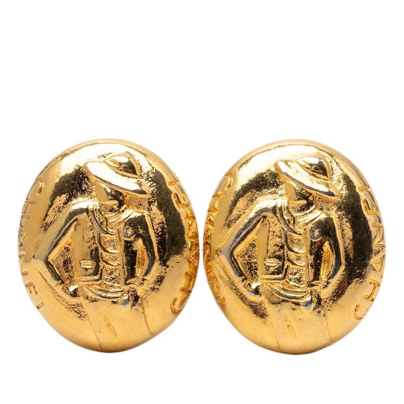 Chanel Gold Plated Mademoiselle Oval Clip On Earrings Gold Metal Very good condition - Front View