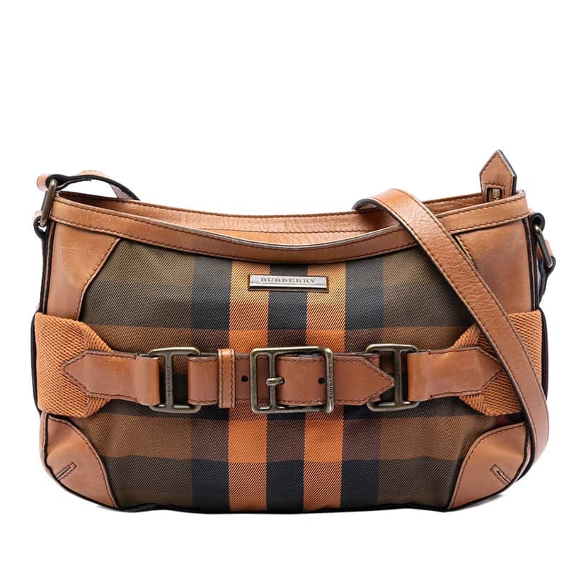 Burberry Mega Check Canvas and Leather Belted Crossbody Brown Very good condition - Front View