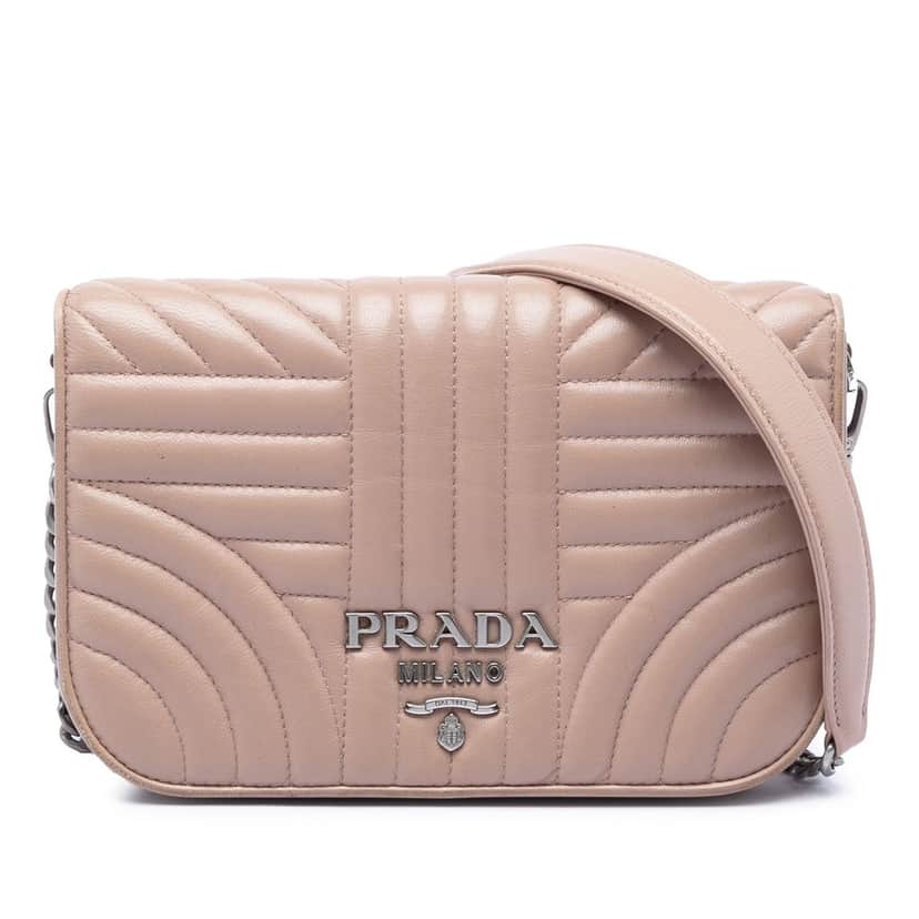 Prada Mini Soft Calf Impunture Diagramme Crossbody Brown Leather Very good condition - Front View