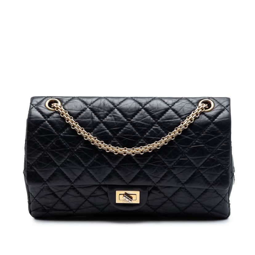 Chanel Quilted Aged Calfskin Reissue 2.55 Double Flap 226 Black Leather Very good condition - Front View