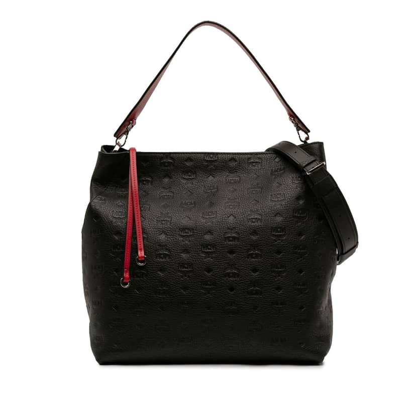 MCM Large Visetos Embossed Calfskin Klara Hobo Black Leather Very good condition - Front View