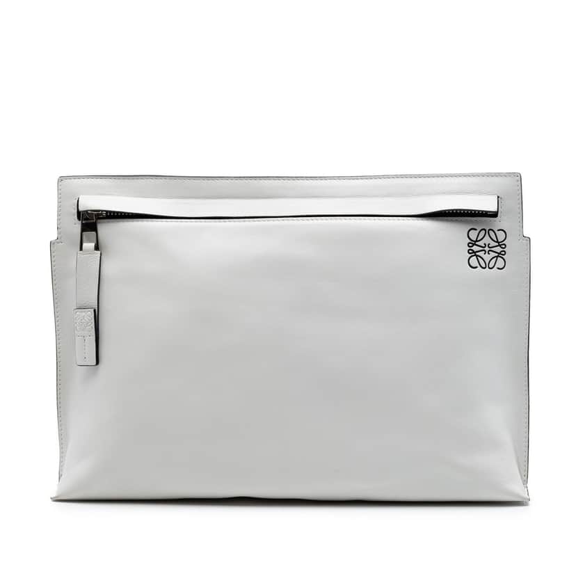 Loewe Leather Anagram T Pouch White Leather Very good condition - Front View