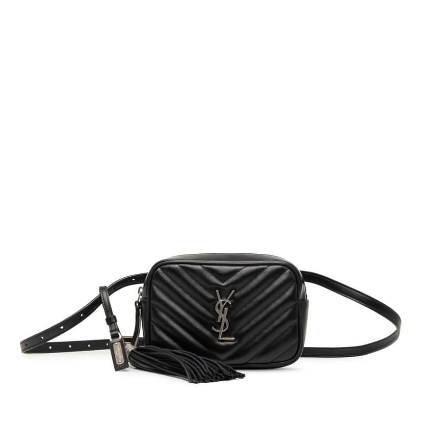 Saint Laurent Chevron Calfskin Monogram Tassel Lou Belt Bag Black Leather Very good condition - Front View