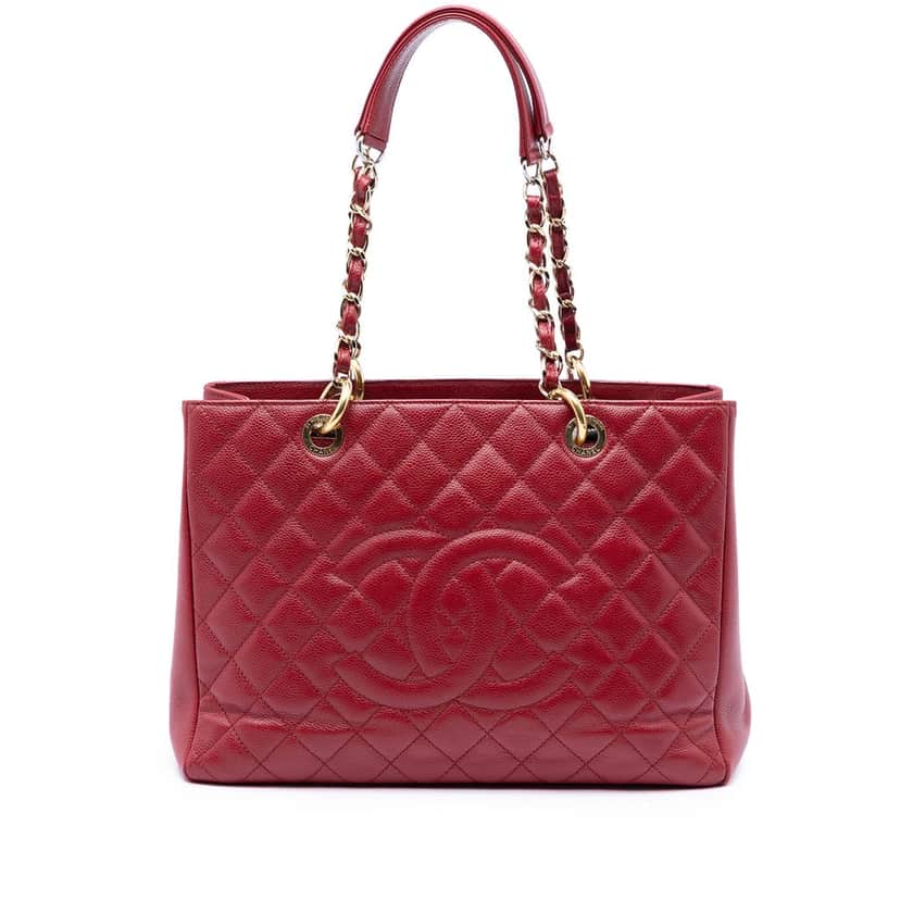 Chanel Caviar Grand Shopping Tote Red Leather Very good condition - Front View
