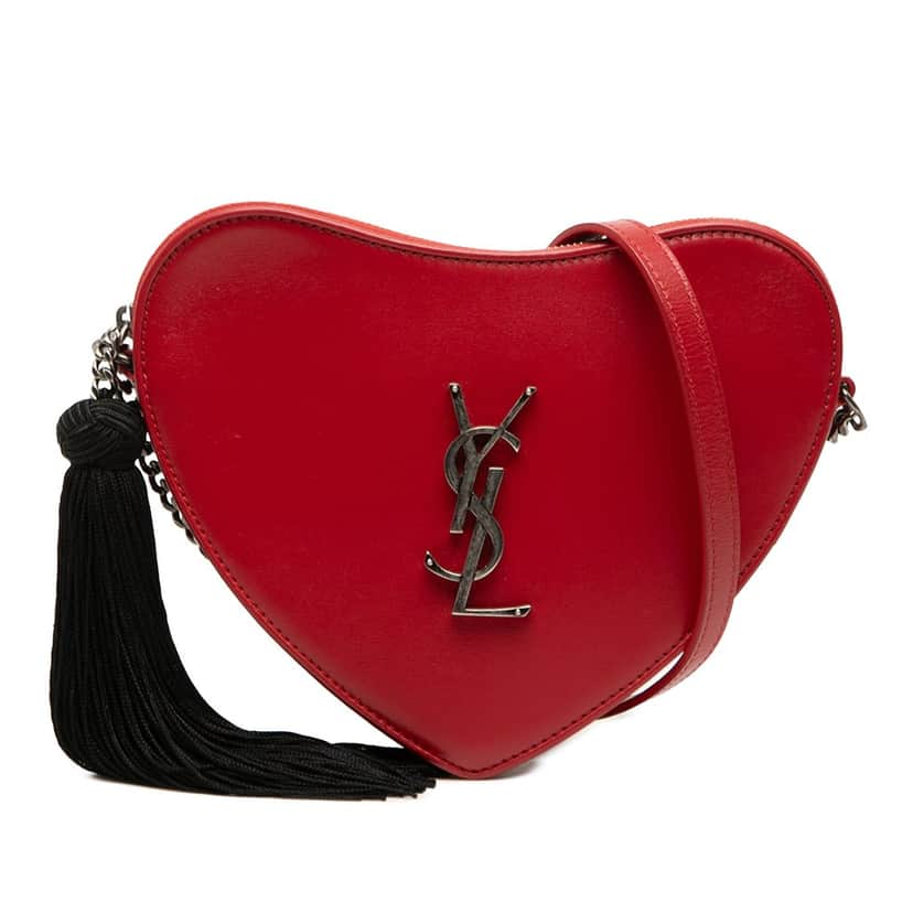 Saint Laurent Calfskin Monogram Sac Coeur Tassel Crossbody Red Leather Very good condition - Front View