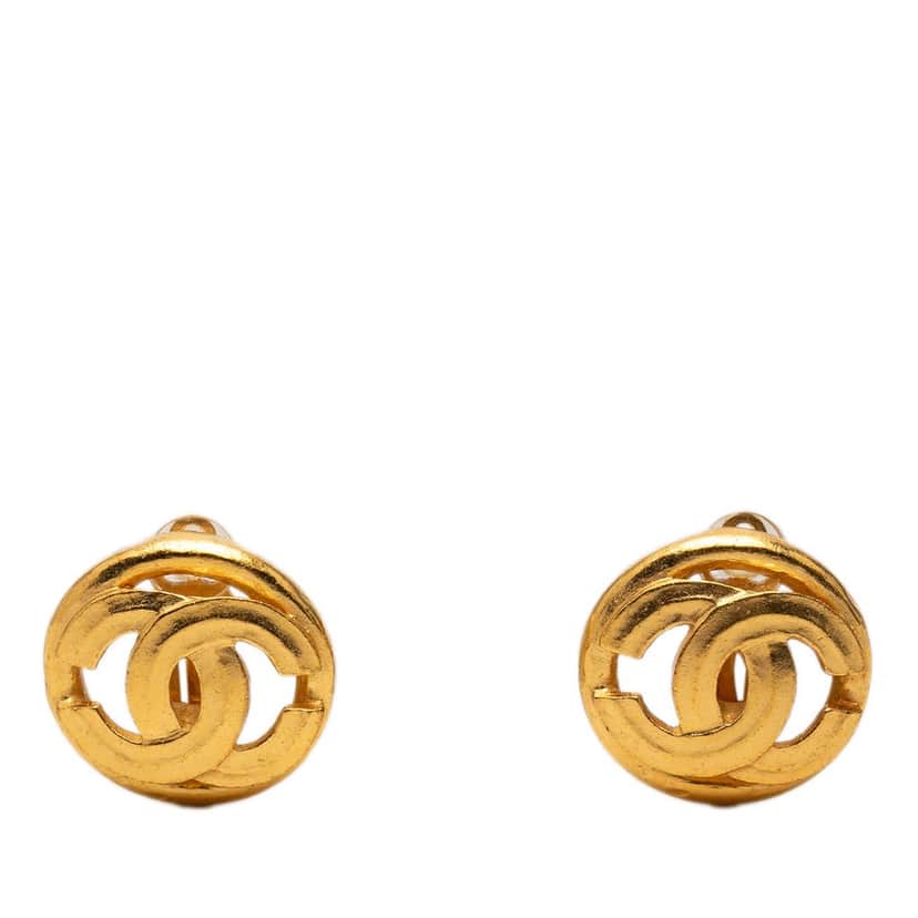 Chanel CC Gold Plated Round Clip On Earrings Gold Metal Very good condition - Front View