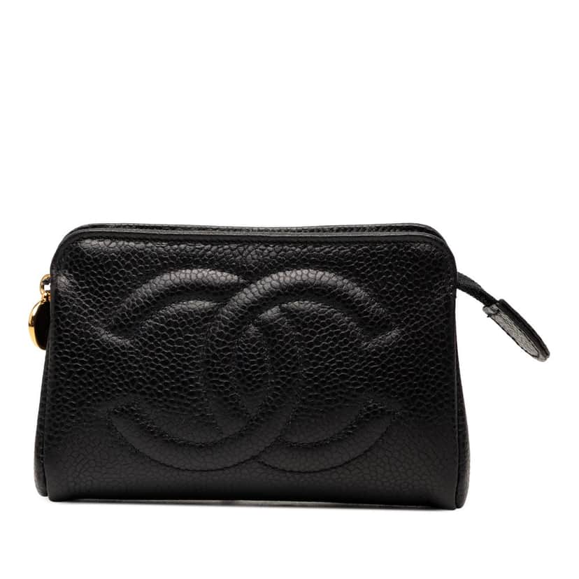 Chanel CC Caviar Cosmetic Pouch Black Leather Very good condition - Front View