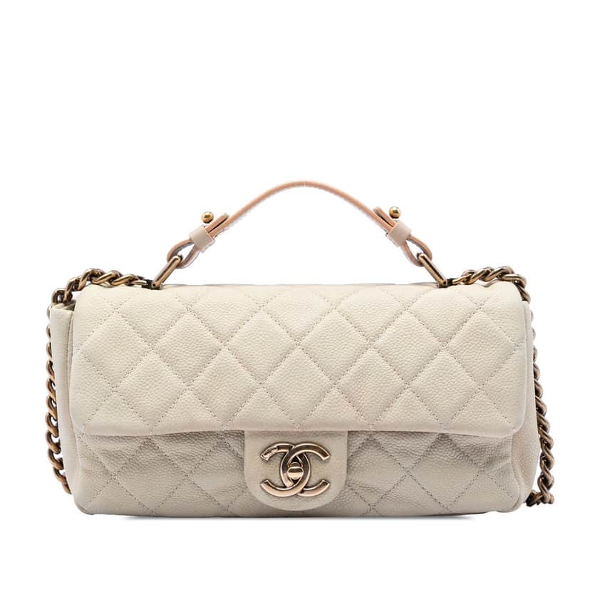 Chanel Medium CC Quilted Caviar Chic Flap White Leather Very good condition - Front View
