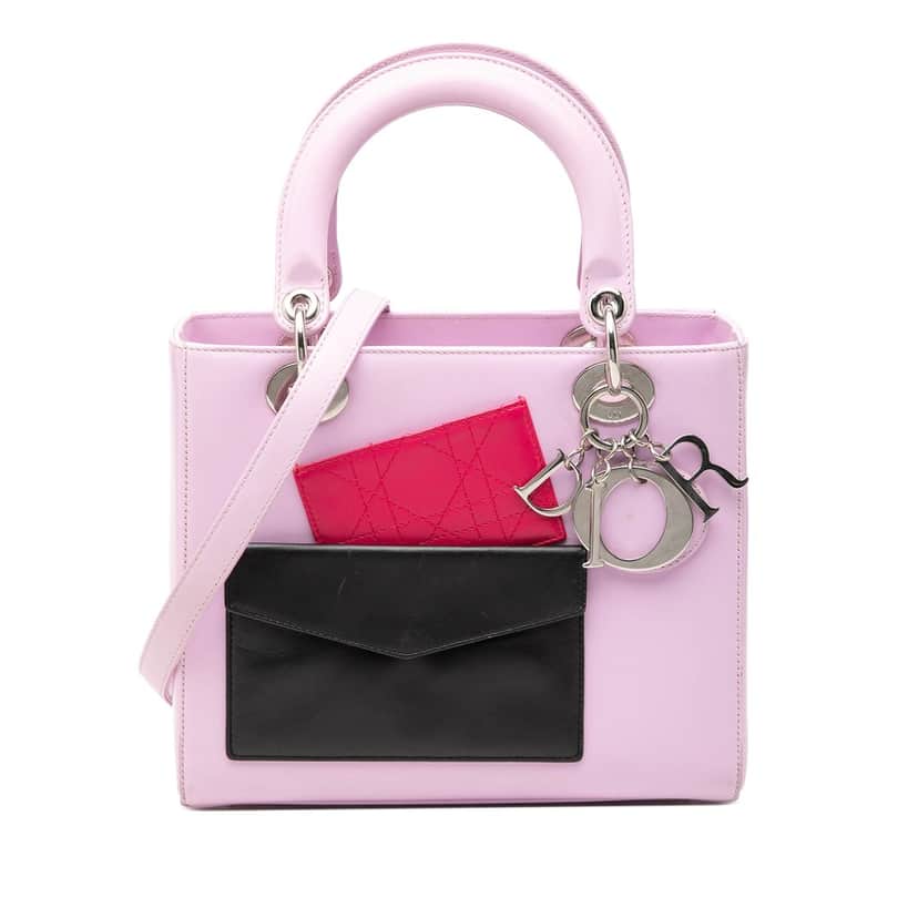 Dior Medium Calfskin Pockets Lady Dior Pink Leather Very good condition - Front View